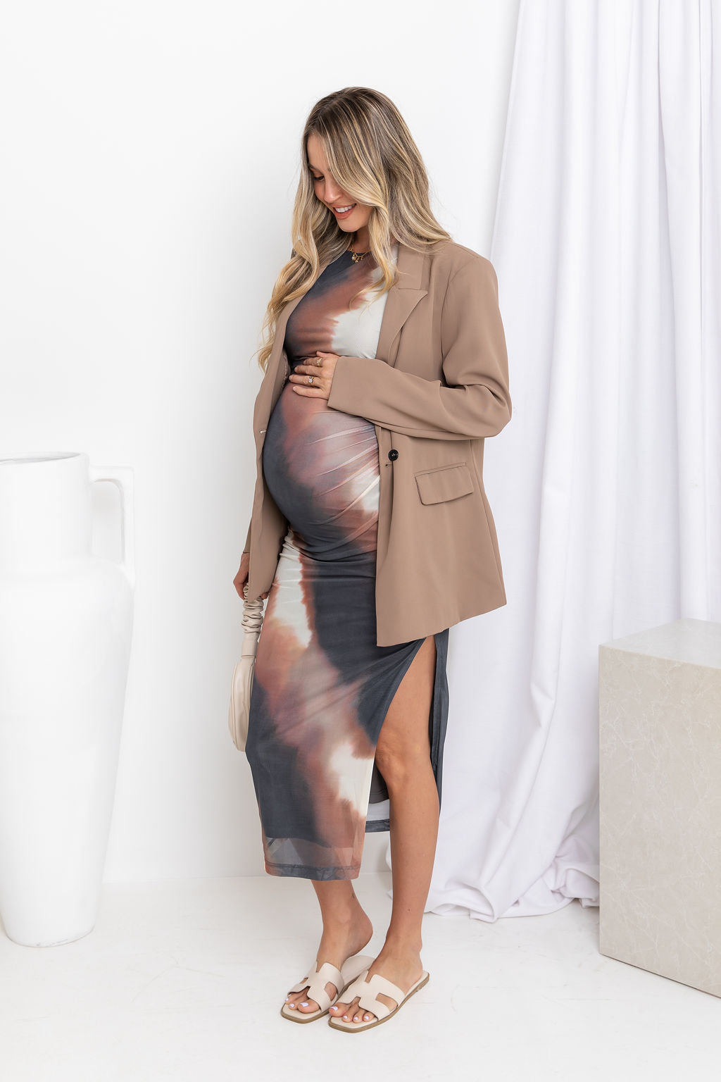 Naya Mesh Midi Dress - Choc Watercolour