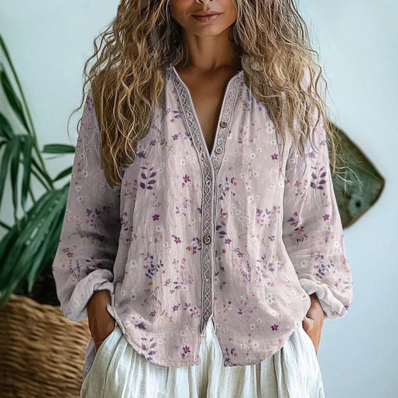 Women’s Blouse | Printed V-Neck Long Sleeve
