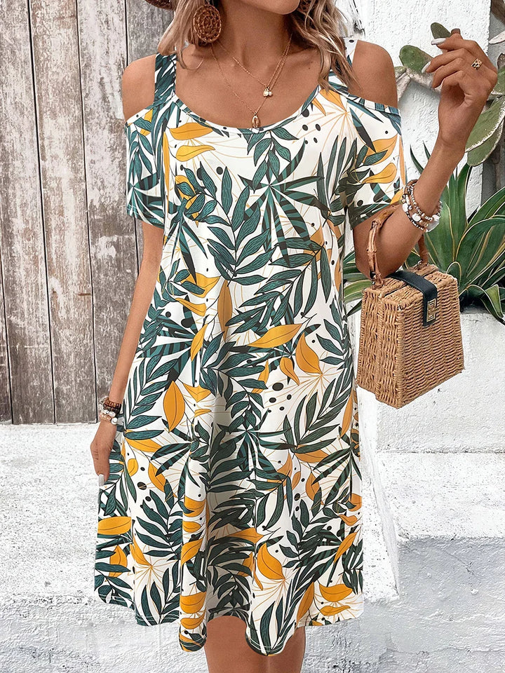 Tessa™ | Tropical Cold-Shoulder Midi Dress